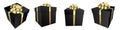 Set of black gift boxes with a gold bow - Christmas and birthday present collection