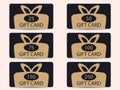 Set of black gift cards with gold gift box. Design template for gift and discount card, marketing products