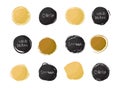 Set of black and gold round stains isolated on white background. Hand drawn scribble circles. Vector logo Royalty Free Stock Photo