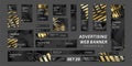 Black gold vector ad web banners . Design a standard size template for business and advertising