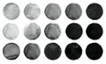 Set of black and gray watercolor circles isolated on white. Royalty Free Stock Photo