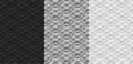 Set of black, gray, white geometric seamless patterns. 3D textures with the effect of volume extrusion. Template for Royalty Free Stock Photo