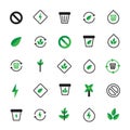 Set of black green ecology icons. Ecological illustration