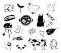 Set of black grill and BBQ symbols and labels. Vector