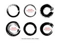 Set of Black Grunge Circle Stains, Shapes. Vector illustration. Hand Drawn Enso Zen Ink Circles Collection. Royalty Free Stock Photo