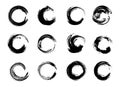 Set of Black Grunge Circle Stains. Vector illustration. Hand Drawn Enso Zen Ink Circles Collection.