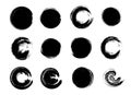 Set of Black Grunge Circle Stains. Vector illustration. Hand Drawn Enso Zen Ink Circles Collection.