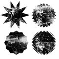 Set of black grunge starburst stamps on white background. Badges and labels various shapes