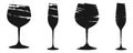 Grunge wine cocktail and champagne glasses icons