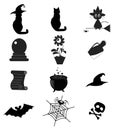 Set of black Halloween or magic icons isolated on white Royalty Free Stock Photo