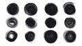 Set of black hand-drawn circular scribbles isolated on white background, abstract ink swirls, sketchy shapes collection Royalty Free Stock Photo