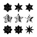 Set of black hand drawn isolated stars,