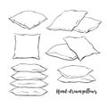 Set of black hand-drawn sketch style pillows