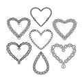 Set of black heart created from chains isolated on white background. Retro 90s design clipart. Chain heart y2k tattoo Royalty Free Stock Photo