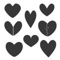 Set with Black Heart Icons of Defferent Shapes