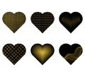 set of black hearts with various gold patterns