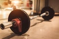 Set of black heavy steel barbells on fitness sport gym floor. Object and exercise concept. Workout training and bodybuilder. Sport Royalty Free Stock Photo