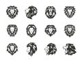 Set of black heraldic lion symbols on white background.