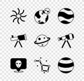 Set Black hole, Earth globe, Planet, Alien, Great Bear constellation, Telescope and Saturn icon. Vector Royalty Free Stock Photo