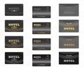 Set of black hotel RFID key cards and keycard sleeve holders isolated on white background, vector template