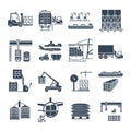 Set of black icons air, sea, rail freight terminal Royalty Free Stock Photo