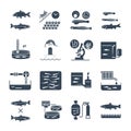 Set of black icons aquaculture production, fish farming Royalty Free Stock Photo