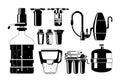 Set Of Black Icons, Efficient Water Filters For Clean And Safe Drinking Water. Removes Impurities, Contaminants