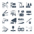 Set of black icons electrical equipment, technology