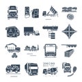 Set of black icons freight and passenger road transport, truck