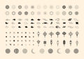 Set of black icons with Full and crescent moon, lanterns, clouds, star sparkle, fireworks.Chinese and Japanese patterns.Design. Royalty Free Stock Photo