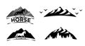 Set of black icons. Horse, mountain, forest Royalty Free Stock Photo