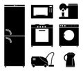 Set of black icons of household appliances.