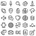 Set of black icon isolated against white background. Social and communicative icons