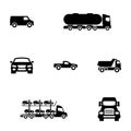 Set of black icon isolated on white background, on theme Car, Trucks Royalty Free Stock Photo