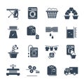 Set of black icons laundry service production