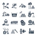 Set of black icons logging and forestry production