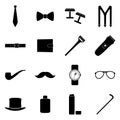 Set of black icons of men's accessories, illustration