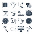 Set of black icons sea and air navigation, equipment, devices