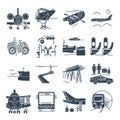 Set of black icons travel, tourism, transport, bus Royalty Free Stock Photo