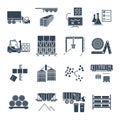 Set of black icons warehousing, storage and shipping