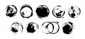 Set of black ink grunge texture circle blots. Brush strokes paint frames collection. Vector Royalty Free Stock Photo