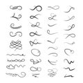 Set of black ink hand drawn flourishes design elements on white background. Victorian ornate page, decor calligraphy Royalty Free Stock Photo