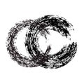 Set of Black ink round brush stroke on white background. Illustration of grunge circle stains. Vector Royalty Free Stock Photo