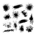 Set of black ink splashes isolated on white background, grunge ink blobs, stains and drips, black paint .