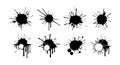 Set of Black Ink Splatter Brush Strokes and Drips Royalty Free Stock Photo