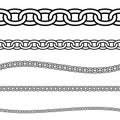 Set of black isolated outline chains on white background. Seamless pattern of line chain. Decorative border