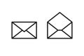 Set of black isolated outline icon of postal envelope on white background. Line Icon of opened envelope. Email, mail. Royalty Free Stock Photo