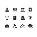 Set of black law and justice icons Royalty Free Stock Photo