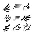 Set Black Line Flat Collection Wings Vector Icon Feather Design Decoration Cartoon Royalty Free Stock Photo