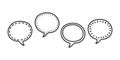 Set of black line hand drawn doodle blank speech bubbles in row. Empty frame conversation cloud collection for message, chat, or Royalty Free Stock Photo